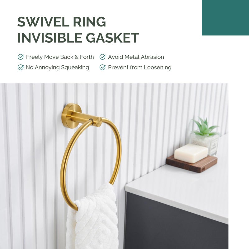 Angle Simple Bathroom Towel Ring Brushed Gold, Angle Simple SUS304 Stainless Steel Modern Towel Holder, Swivel Hand Towel Rack Wall Mounted - Image 4